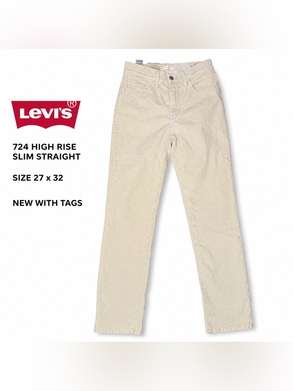 Levi’s 724 High Rise Slim Straight Corduroy Pants Cream 27x32 Great Autumn/Fall